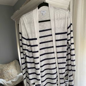 Old Navy long navy & white striped cardigan